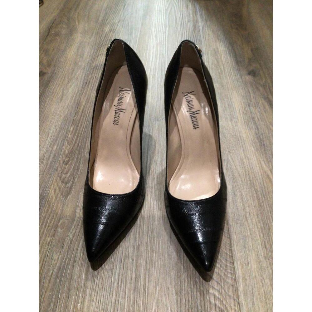 Neiman Marcus Shoes Womens 6 Black Leather Pointed Toe Stiletto Pumps Heels View 5
